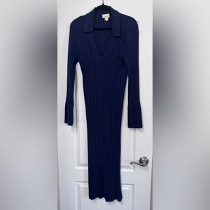 Luxely long sleeve rib body-con navy dress